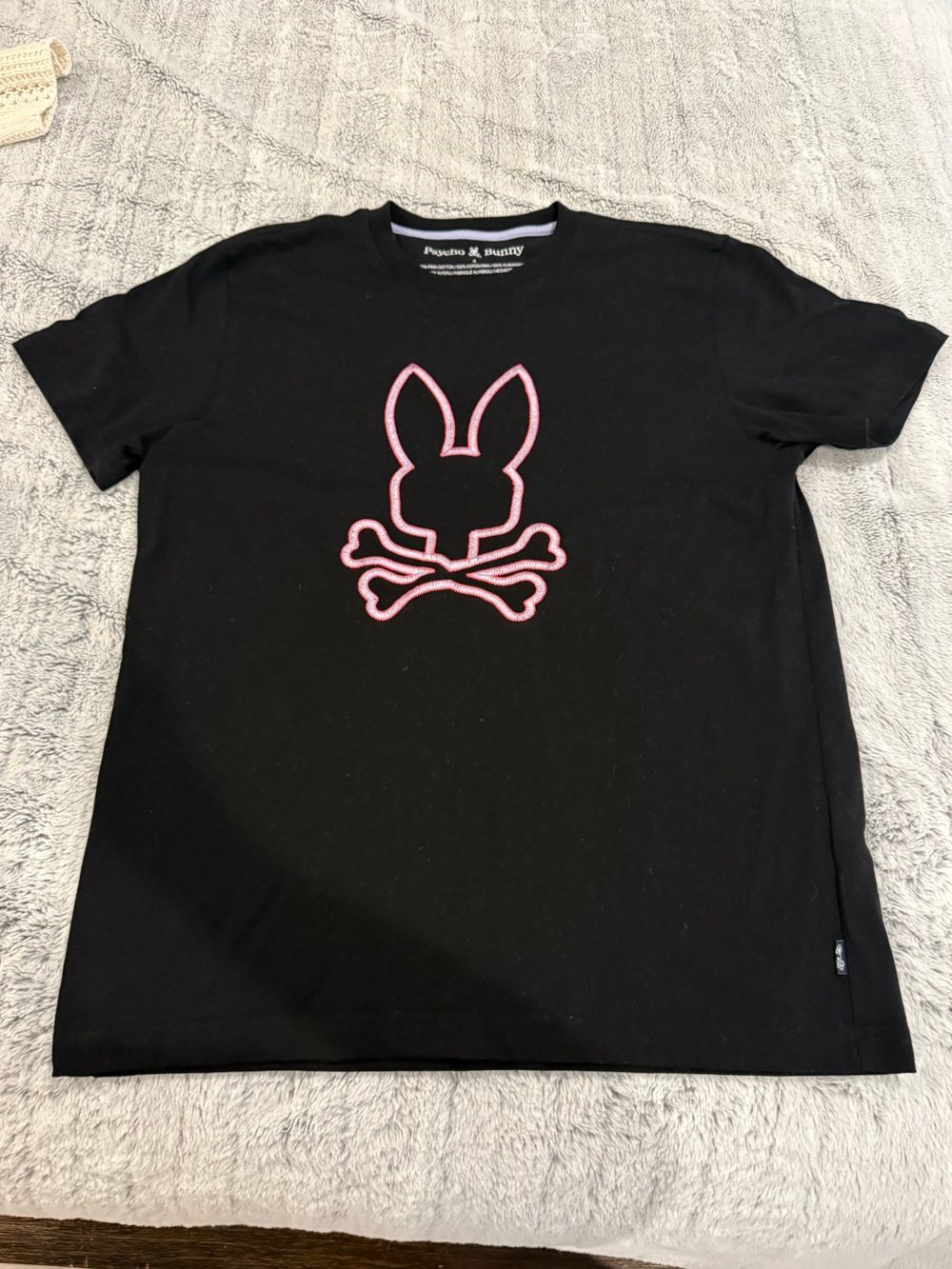 Psycho Bunny Black Tee with Pink Bunny-and-Bones Logo size 4